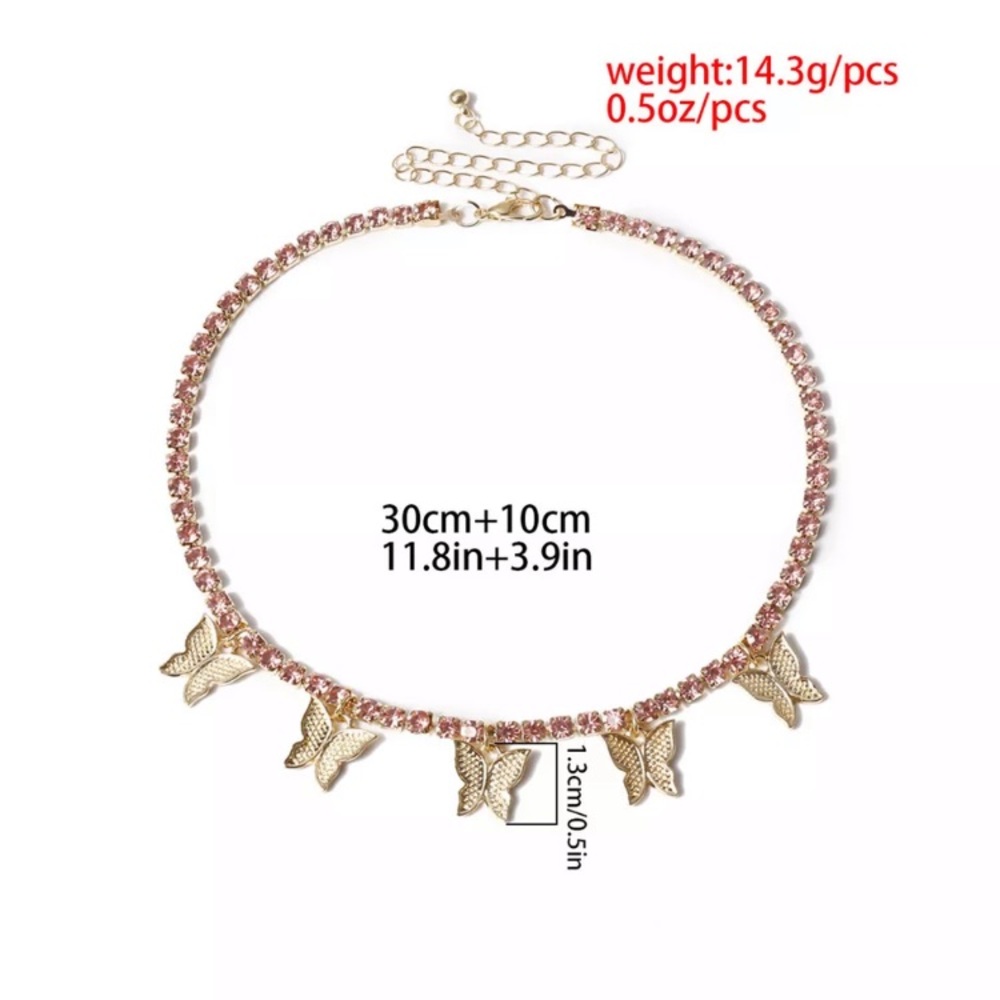 Luxury Rhinestone Set of Two Necklaces Choker Butterfly - Picture 6 of 6